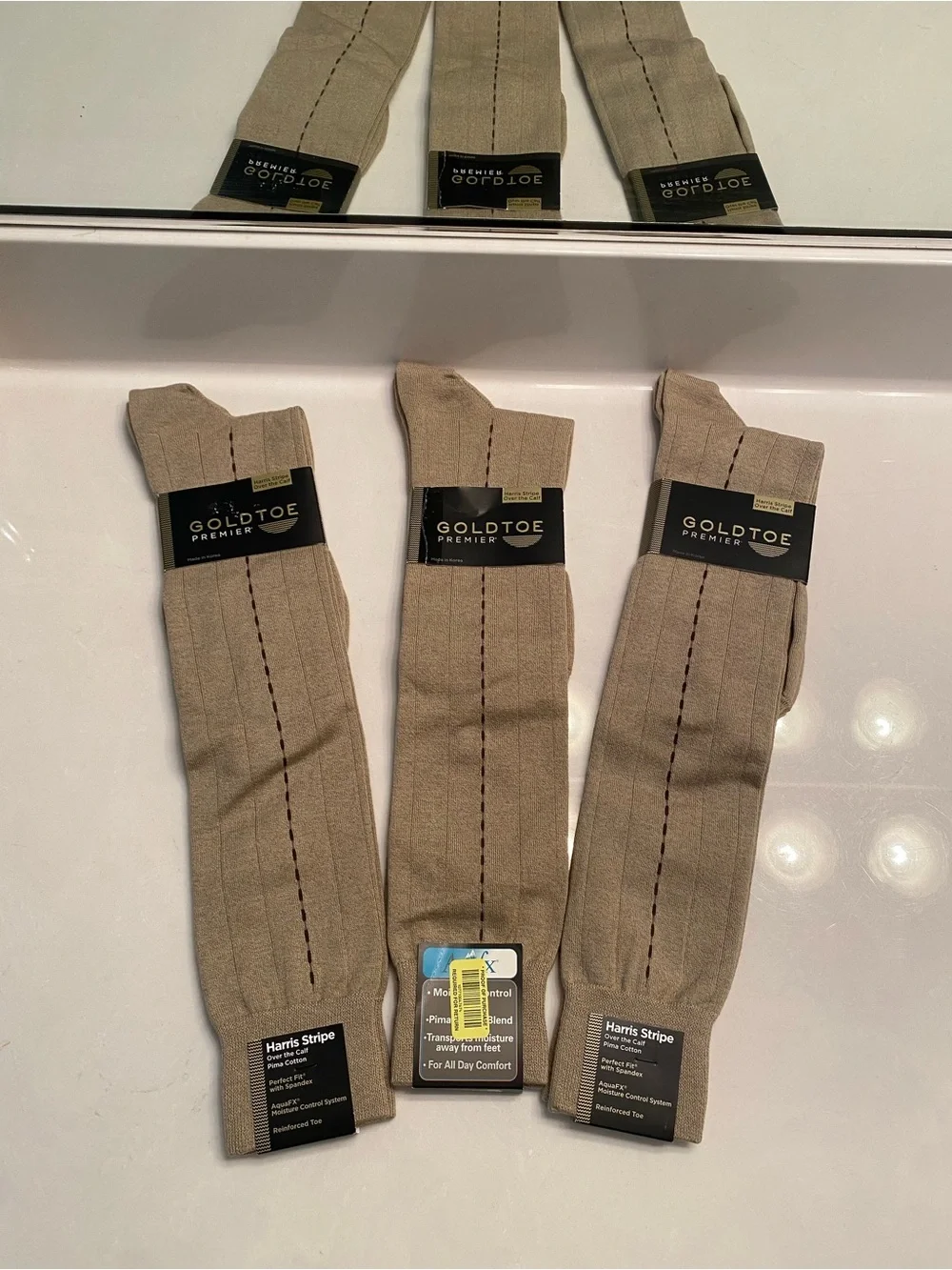 Gold Toe Men’s Beige Harris Stripe Dress Socks - Pack of 3